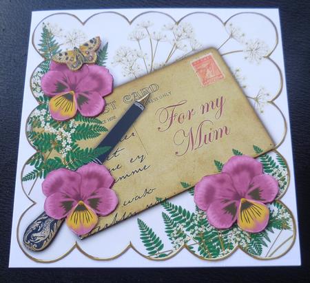Cerise Pansy Ink Saver for My Mum 6in Decoupage Topper by Charlie Angel