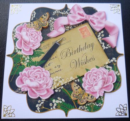 Pink Rose Black Birthday Wishes 6in Bracket Topper by Charlie Angel