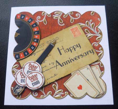 Roulette Red Happy Anniversary Scallop Postcard Step by Step by Charlie Angel