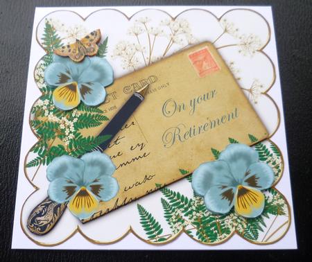 Dteal Pansy Your Retirement Ink Saver 6in Decoupage Topper by Charlie Angel