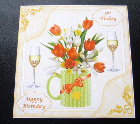 8x8ins Floral 80-90 Birthday Decoupage Card Front by Charlie Angel