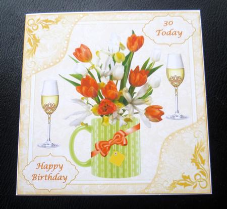 8x8ins Floral 20-30 Birthday Decoupage Card Front by Charlie Angel