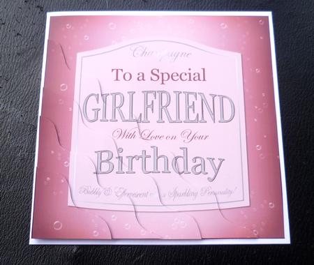 Girlfriend Birthday Pink Champers Label Wavy Corner by Charlie Angel
