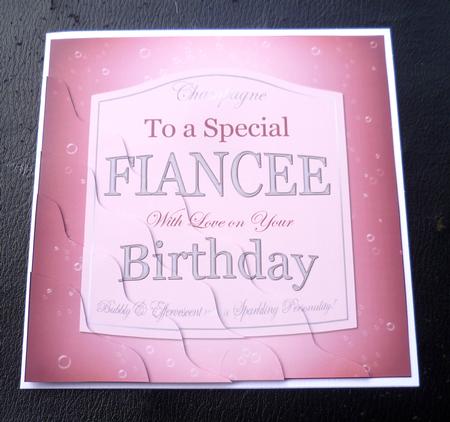Fiancee Birthday Pink Champers Label Wavy Corner by Charlie Angel