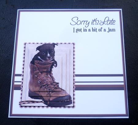 Pup in Boot Sorry It's Late 6inch Pyramid by Charlie Angel