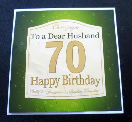 70th Birthday Husband Champagne Label Wavy Corner Side Stack by Charlie Angel