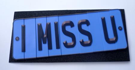I Miss You Novelty Number Plate with Side Stacker by Charlie Angel