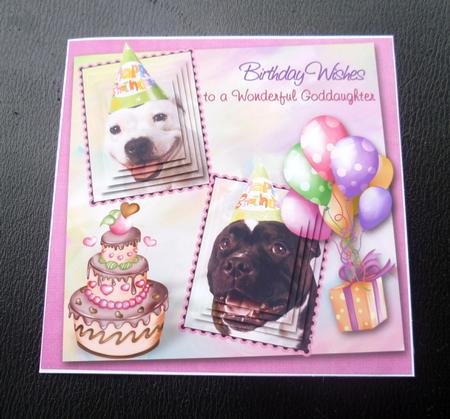 White Staffie & Brindle Staffy Goddaughter Birthday Pyramid by Charlie Angel