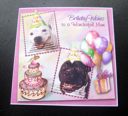 White Staffie & Brindle Staffie Mum Birthday Pyramid 6inch by Charlie Angel