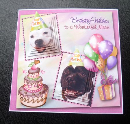White Staffie & Brindle Staffie Niece Birthday Pyramid 6inch by Charlie Angel