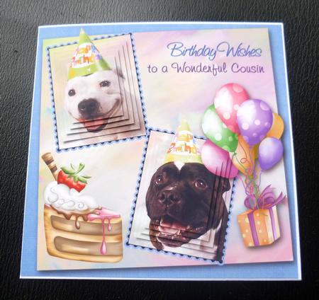 White Staffie & Brindle Staffie Cousin Birthday Pyramid by Charlie Angel