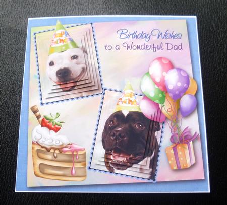 White Staffie & Brindle Staffie Dad Birthday Pyramid by Charlie Angel