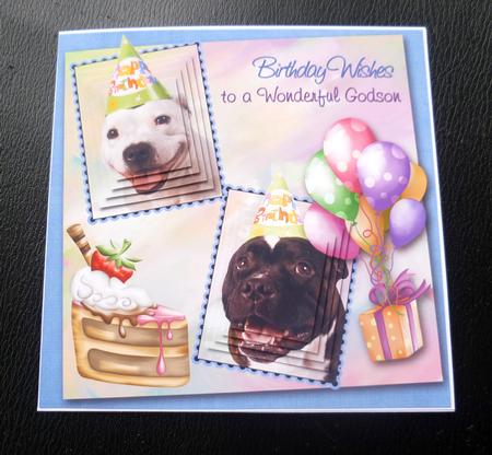 White Staffie & Brindle Staffie Godson Birthday Pyramid by Charlie Angel