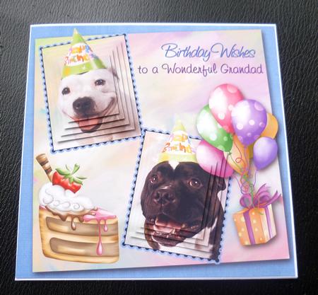 White Staffie & Brindle Staffie Grandad Birthday Pyramid by Charlie Angel