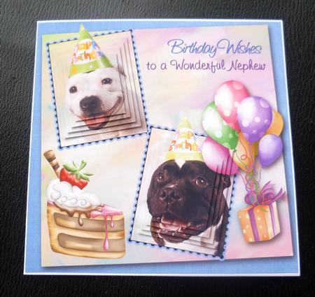 White Staffie & Brindle Staffie Nephew Birthday Pyramid by Charlie Angel