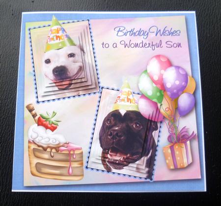 White Staffie & Brindle Staffie Son Birthday Pyramid by Charlie Angel