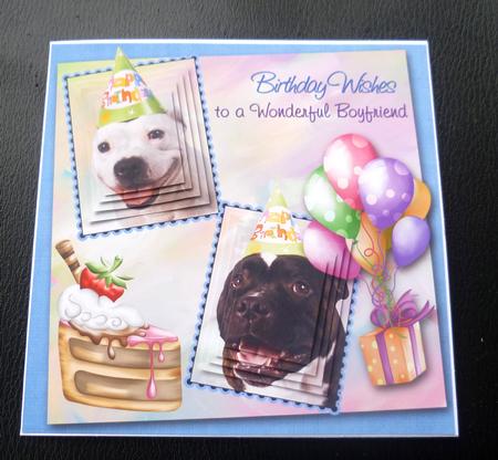 White Staffie & Brindle Staffie Boyfriend Birthday Pyramid by Charlie Angel