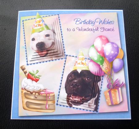White Staffie & Brindle Staffie Fiance Birthday Pyramid by Charlie Angel