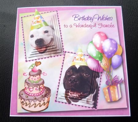 White Staffie & Brindle Staffie Fiancee Birthday Pyramid by Charlie Angel