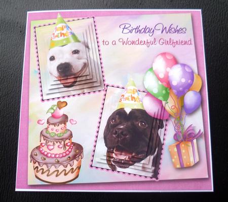 White Staffie & Brindle Staffie Girlfriend Birthday Pyramid by Charlie Angel