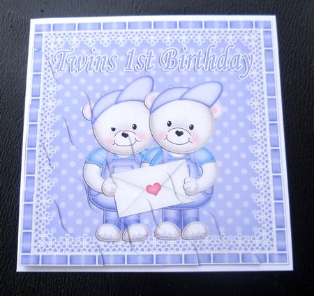 Twins 1st Birthday Teddies Wavy Corner Stacker by Charlie Angel