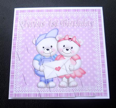 Twins 1st Birthday Teddies Wavy Corner Stacker by Charlie Angel