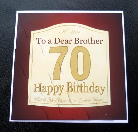 70th Birthday Brother Wine Label Wavy Corner by Charlie Angel