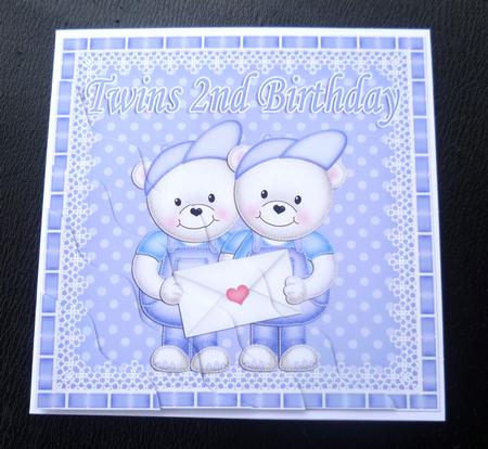 Twins 2nd Birthday Teddies Wavy Corner Stacker by Charlie Angel