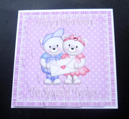 Special Twins Birthday Teddies Wavy Corner Stacker by Charlie Angel