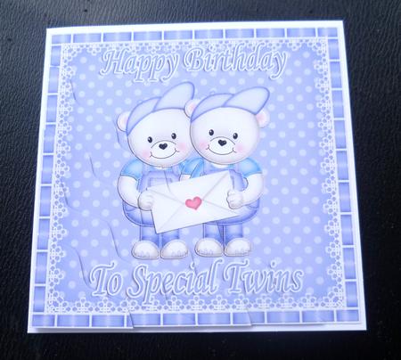 Special Twins Birthday Teddies Wavy Corner Stacker by Charlie Angel