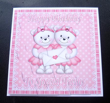 Special Twins Birthday Teddies Wavy Corner Stacker by Charlie Angel