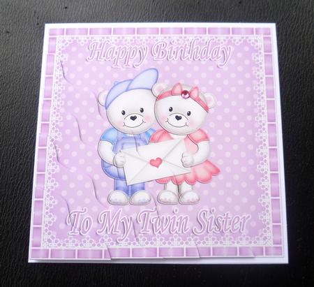 Happy Birthday to My Twin Sister Teddies Wavy Corner Stacker by Charlie Angel