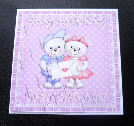Happy 1st Birthday to My Twin Sister Teddies Wavy Corner by Charlie Angel