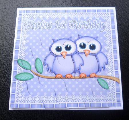 Twins 1st Birthday Owls Wavy Corner Stacker by Charlie Angel