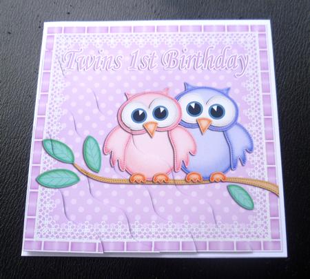 Twins 1st Birthday Owls Wavy Corner Stacker by Charlie Angel