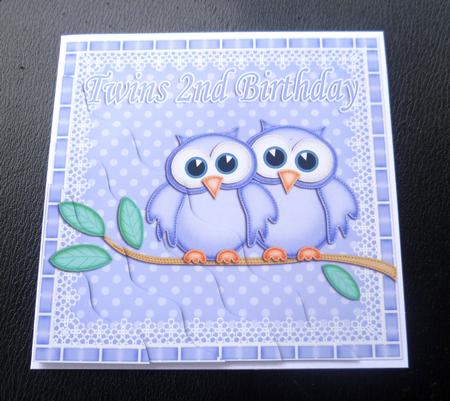 Twins 2nd Birthday Owls Wavy Corner Stacker by Charlie Angel