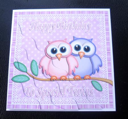 Special Twins Birthday Owls Wavy Corner Stacker by Charlie Angel