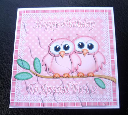 Special Twins Birthday Owls Wavy Corner Stacker by Charlie Angel