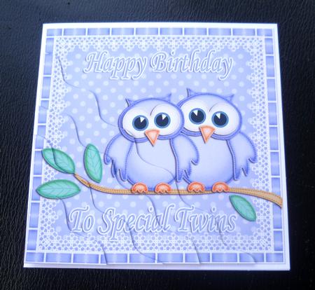 Special Twins Birthday Owls Wavy Corner Stacker by Charlie Angel