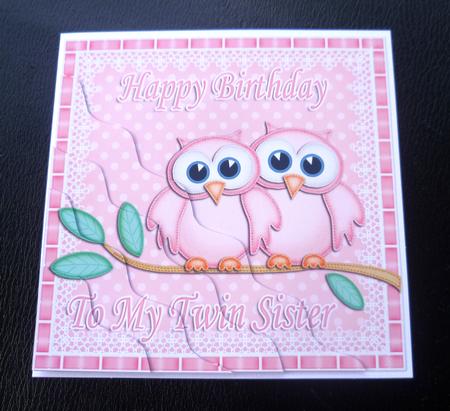 Happy Birthday to My Twin Sister Owls Wavy Corner Stacker by Charlie Angel