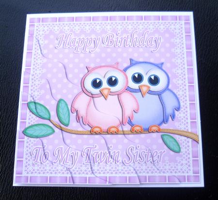 Happy Birthday to My Twin Sister Owls Wavy Corner Stacker by Charlie Angel