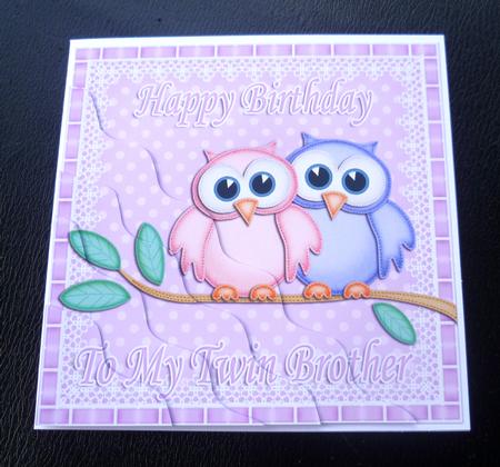 Happy Birthday to My Twin Brother Owls Wavy Corner Stacker by Charlie Angel