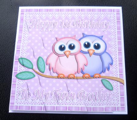 Happy 1st Birthday to My Twin Brother Owls Wavy Stacker by Charlie Angel