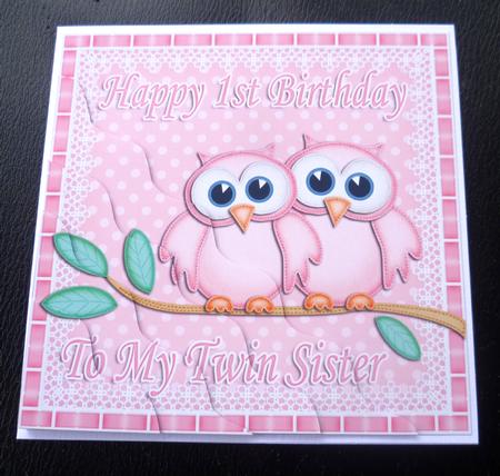 Happy 1st Birthday to My Twin Sister Owls Wavy Stacker by Charlie Angel