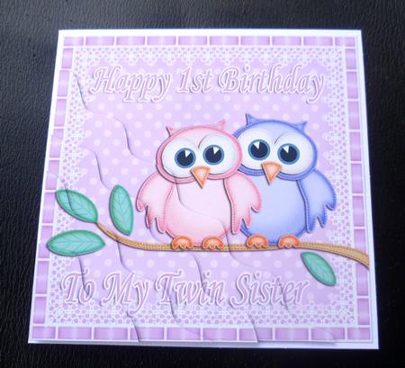 Happy 1st Birthday to My Twin Sister Owls Wavy Stacker by Charlie Angel