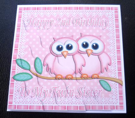 Happy 2nd Birthday to My Twin Sister Owls Wavy Stacker by Charlie Angel