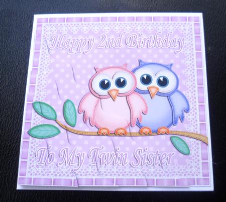 Happy 2nd Birthday to My Twin Sister Owls Wavy Stacker by Charlie Angel