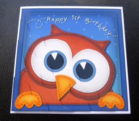 Hoot the Owl 1st Birthday Wavy Corner Side Stacker by Charlie Angel