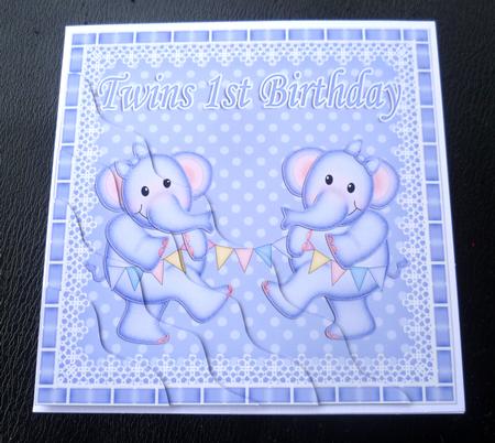 Twins 1st Birthday Elephants Wavy Corner Stacker by Charlie Angel