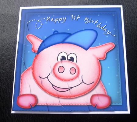 Ziggy Piggy 1st Birthday Wavy Corner Side Stacker by Charlie Angel